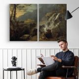 Meleager and Atalanta by Richard Wilson - two-panel canvas displayed in a reading room