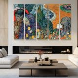 Memory of the Garden at Etten (ladies of Arles) by Vincent Van Gogh - multi-panel canvas displayed in a modern living room