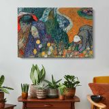 Memory of the Garden at Etten (ladies of Arles) by Vincent Van Gogh - single-panel canvas displayed above a console table