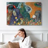 Memory of the Garden at Etten (ladies of Arles) by Vincent Van Gogh - single-panel canvas displayed above a sofa