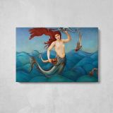 Mermaid over the Waves - single-panel canvas displayed above a console table