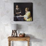 Mistress and Maid (ca. 1666–1667) famous painting. by Johannes VERMEER — room mockup view 1