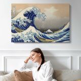 Modern Recut Copy of the Great Wave Off Kanagawa - single-panel canvas displayed above a sofa