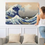 Modern Recut Copy of the Great Wave Off Kanagawa - single-panel canvas shown with a person for scale