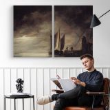 Moonlit River Landscape by Aelbert Cuyp - two-panel canvas displayed in a reading room