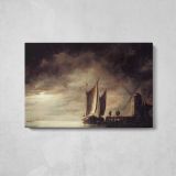 Moonlit River Landscape by Aelbert Cuyp - single-panel canvas displayed above a console table