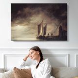 Moonlit River Landscape by Aelbert Cuyp - single-panel canvas displayed above a sofa