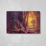 Moose Hunters- Camp by Albert Bierstadt - single-panel canvas displayed above a console table