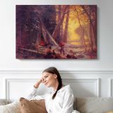Moose Hunters- Camp by Albert Bierstadt - single-panel canvas displayed above a sofa