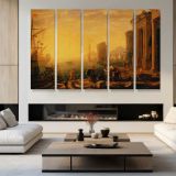 Morning in the Harbour by Claude (le Lorrain) Gellee - multi-panel canvas displayed in a modern living room