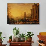 Morning in the Harbour by Claude (le Lorrain) Gellee - single-panel canvas displayed above a console table