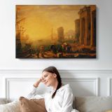 Morning in the Harbour by Claude (le Lorrain) Gellee - single-panel canvas displayed above a sofa