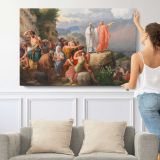 Moses Causes the Red Sea to Return and Pharaoh's Army Is Flooded by C.W - single-panel canvas shown with a person for scale