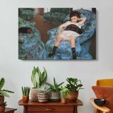 Mother and Child in a Blue Armchair by Mary Cassatt - single-panel canvas displayed above a console table
