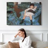 Mother and Child in a Blue Armchair by Mary Cassatt - single-panel canvas displayed above a sofa