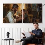Mother and Child in a Warm Interior by Daniel Gerhartz — two-panel canvas arrangement in a room