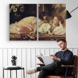Mother and Child Resting by Frederic Leighton - two-panel canvas displayed in a reading room