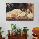 Mother and Child Resting by Frederic Leighton - single-panel canvas displayed above a console table