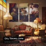 Mother and Children with Angels - multi-panel canvas displayed in a classic lounge