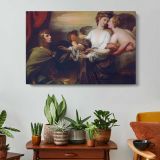 Mother and Children with Angels - single-panel canvas displayed above a console table