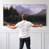 Mount Washington by Albert Bierstadt — single-panel canvas shown behind a standing person for scale