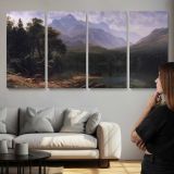 Mount Washington by Albert Bierstadt — three-panel canvas above a sofa