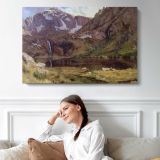 Mountain Lake by Albert Bierstadt - single-panel canvas displayed above a sofa