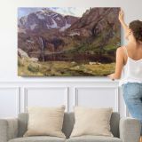 Mountain Lake by Albert Bierstadt - single-panel canvas shown with a person for scale