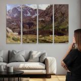 Mountain Lake by Albert Bierstadt - multi-panel canvas displayed above a sofa