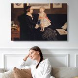 Mrs James Wyatt Jr and Her Daughter Sarah by Sir John Everett Millais - single-panel canvas displayed above a sofa