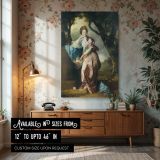 Mrs Woodhull Portrait by Johan Zoffany - Gentle Pose in Blue and Pink Garden Scene canvas wall art