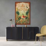 Mughal Garden Scene - Royal Woman in Traditional Attire Miniature Style Wall Art - Image 4