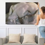 Naiad by Auguste Rodin - single-panel canvas shown with a person for scale