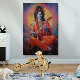 Narada with Veena - Seated in Meditation with Garland canvas wall art - Image 2
