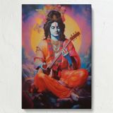 Narada with Veena - Seated in Meditation with Garland canvas wall art - Image 7
