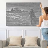 Nt-185 Jesus Walks on the Sea - single-panel canvas shown with a person for scale