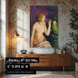 Nude Girl with Parrot by George Bellows - Green Bird and Purple Drapes canvas wall art