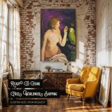 Nude Girl with Parrot by George Bellows - Green Bird and Purple Drapes canvas wall art - Image 3