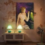 Nude Girl with Parrot by George Bellows - Green Bird and Purple Drapes canvas wall art - Image 5