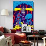 Octopus and Lighthouse - Stormy Comic Pop Art Scene canvas wall art