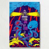 Octopus and Lighthouse - Stormy Comic Pop Art Scene canvas wall art - Image 7