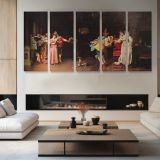 Old-Fashioned Gallantry by Adriano Cecchi — four-panel canvas arrangement in a living room