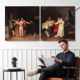Old-Fashioned Gallantry by Adriano Cecchi — two-panel canvas arrangement in a room