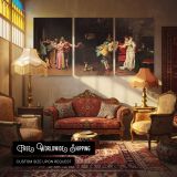 Old-Fashioned Gallantry by Adriano Cecchi — multi-panel canvas in a warmly lit lounge