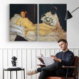 Olympia by Edouard Manet - two-panel canvas displayed in a reading room