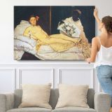 Olympia by Edouard Manet - single-panel canvas shown with a person for scale