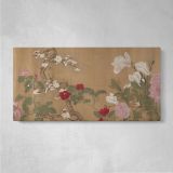 One Hundred Flowers after Yun Shouping — single-panel canvas on a pale wall