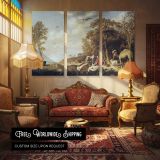 Orpheus and the Beasts by Aelbert Cuyp - multi-panel canvas displayed in a classic lounge