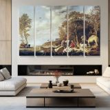 Orpheus and the Beasts by Aelbert Cuyp - multi-panel canvas displayed in a modern living room