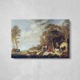 Orpheus and the Beasts by Aelbert Cuyp - single-panel canvas displayed above a console table